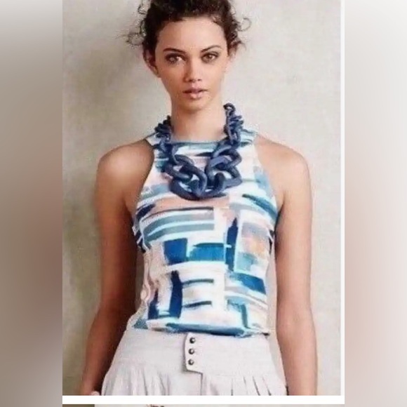 Anthropologie DELETTA Isa Brushstroke Halter Cutout Top - Picture 3 of 5